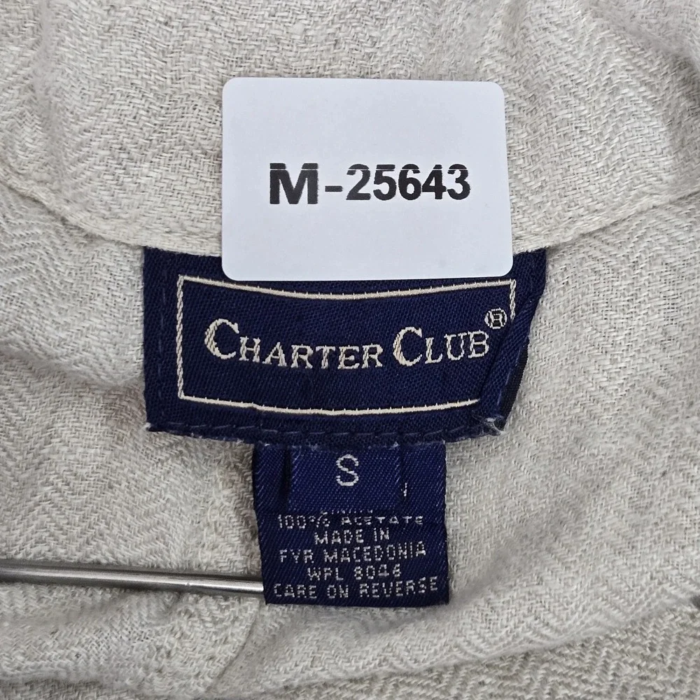 Charter Club Women Button Up Shirt S‎ Cream Collared Front Long Sleeve